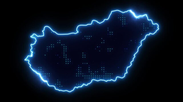 Neon Stroke Map Animation of HUNGARY with Glowing Light Effects