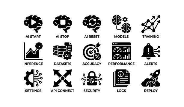 Ai interface icons: models, training, inference, security, deploy