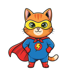 Fototapeta premium Cute Vector Illustration of a Superhero Cat Standing with a Cape and Mask