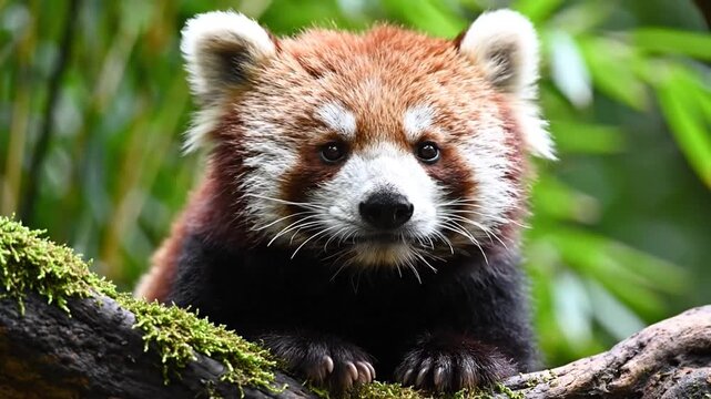 Red Panda Peeking from Gnarled Tree Branch