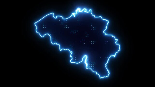 Neon Stroke Map Animation of BELGIUM with Glowing Light Effects