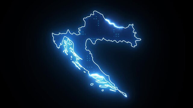 Neon Stroke Map Animation of CROATIA with Glowing Light Effects