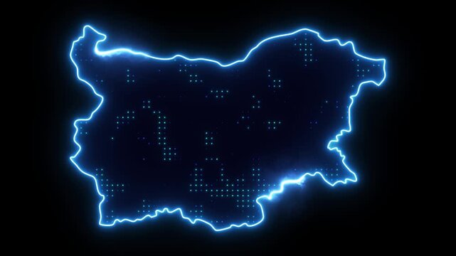 Neon Stroke Map Animation of BULGARIA with Glowing Light Effects