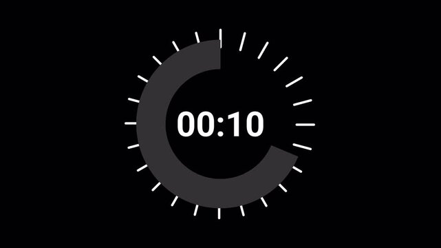 15 Second Countdown Timer with Circular Progress Bar on Black Background 4k video animation seamless loop