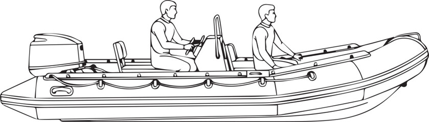 Inflatable boat, motorboat, vector illustration, two people, sailing vessel © Sabit