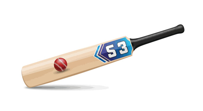 Cricket bat with red ball.