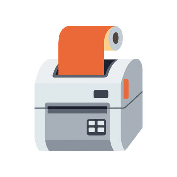 receipt printer with orange paper roll vector illustration