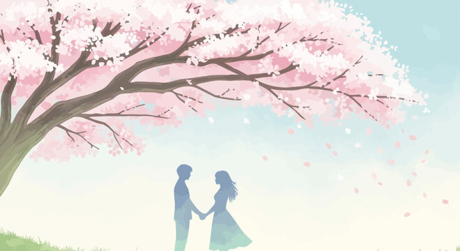 Silhouette of romantic couple holding hands.