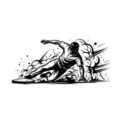 Obraz premium Baseball Sliding into Base Black and White Silhouette – Dynamic Slide Action Vector Isolated