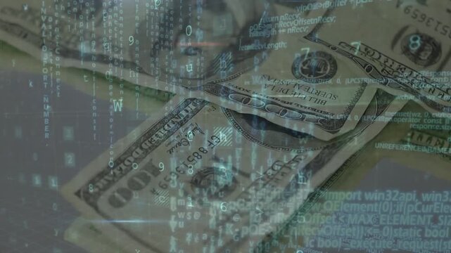 Animation of data processing over banknotes