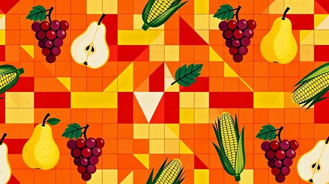 Fruit and corn pattern on colorful background