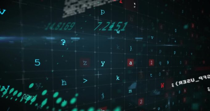 Animation of cyber crime, firewall on black background