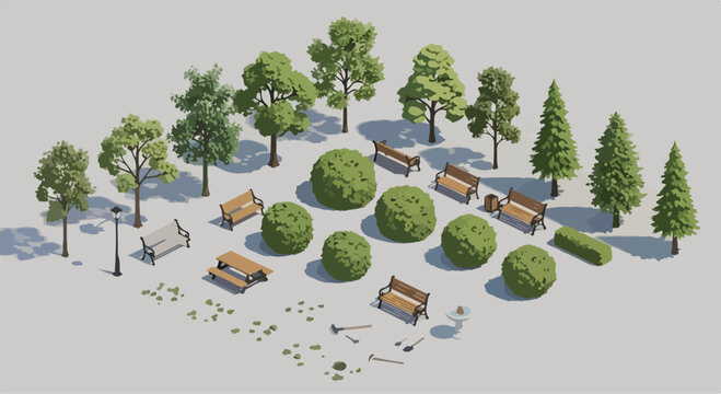 Isometric Park and Garden Element Set Vector