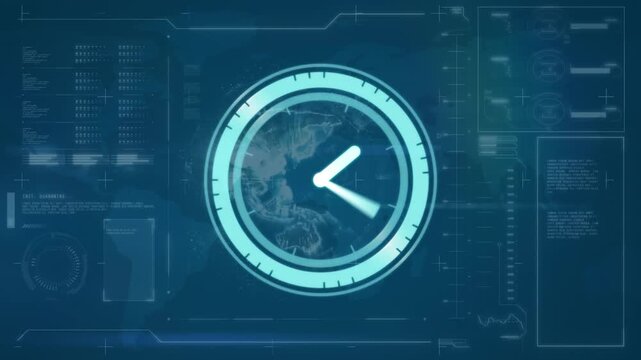Animation of clock moving fast over computer circuit board