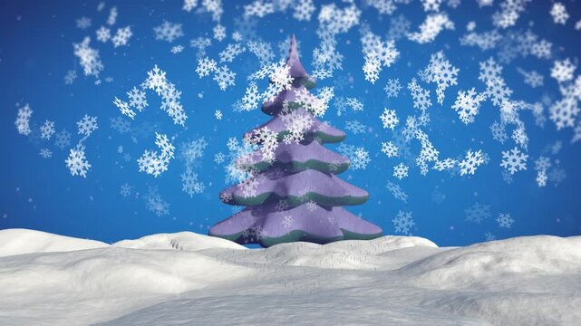 Animation of winter scenery over snow falling