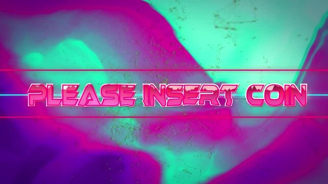 Animation of please insert coin text over shapes