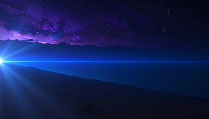 Obraz premium A serene night scene with a radiant light on the horizon