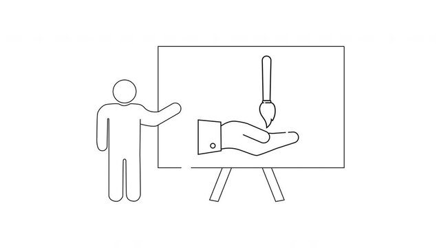 Art Presentation - Hand and Brush Illustration on Easel.