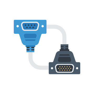 VGA connector and cable vector illustration, flat design