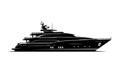 Fototapeta premium Luxury yacht silhouette vector with sleek modern boat design isolated on white for nautical travel branding