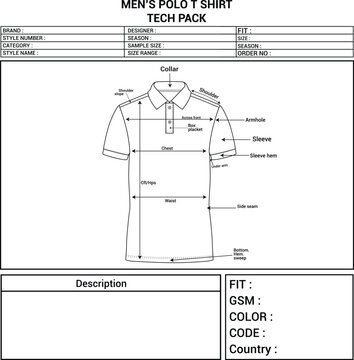 Men&rsquo;s Polo T-Shirt Tech Pack Template &ndash; Garment Technical Specification Sheet