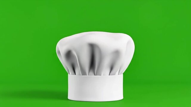 White Chef Hat on a Vibrant Green Background.