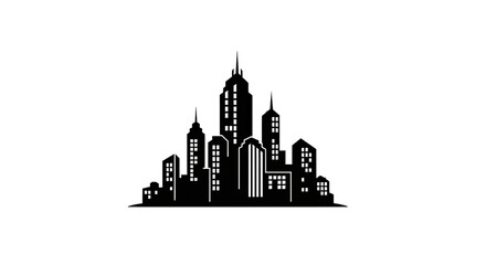 Naklejka premium Silhouette of a modern city skyline with diverse building heights and shapes
