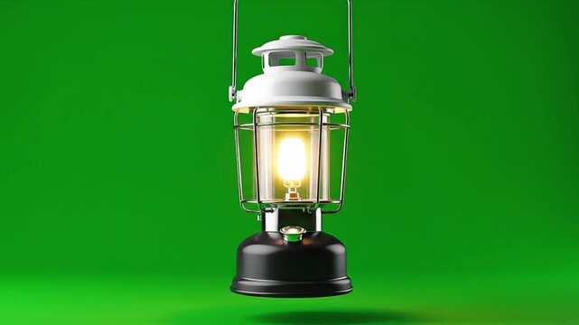 Vintage Lantern Illuminates with Warm Light on Green Screen Background.