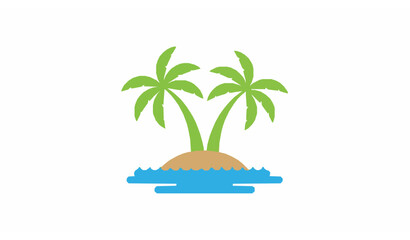 Obraz premium Minimalist geometric two palm trees on tropical island vector flat icon isolated illustration on white