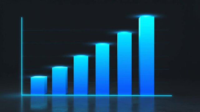 Blue bar chart graph business growth data statistics finance neon glow