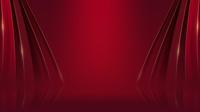 高級感あふれる深紅のカーテンが左右に広がる舞台風背景と中央に余白を持たせたラグジュアリーなイベント・発表会・表彰式向けビジュアル素材