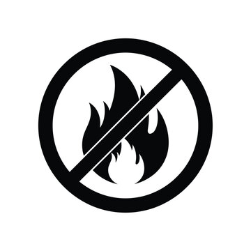 Vector illustration of no fire or flame symbol forbidden sign with black flames in a circle