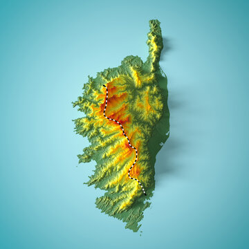 GR20 hiking trail across Corsica - 3D rendering
