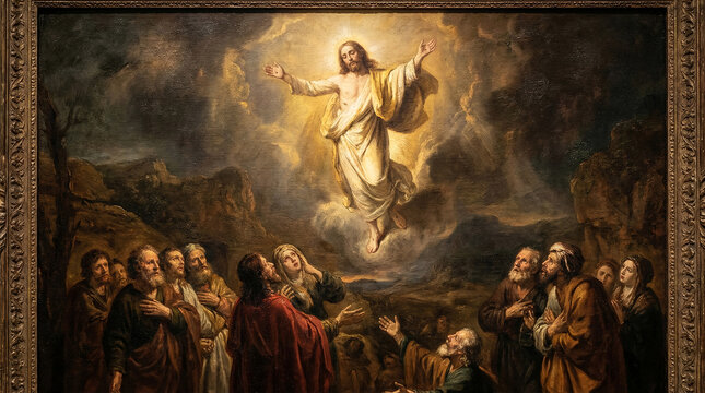 The Resurrection and Ascension of Christ, spiritual Christian artwork in classical fine art style.