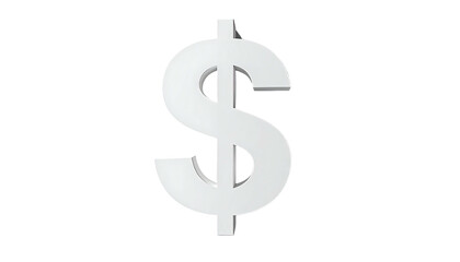 Obraz premium A metallic, three-dimensional dollar sign symbol rendered in white on a white background
