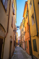 Obraz premium Italy narrow street alley in small historic medieval town village
