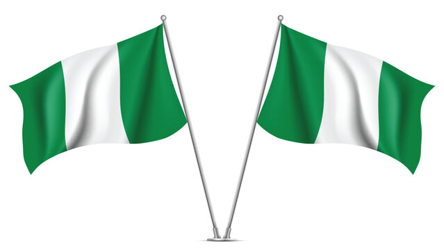 Realistic Double Nigeria Flag Mockup with Wavy Fabric Effect