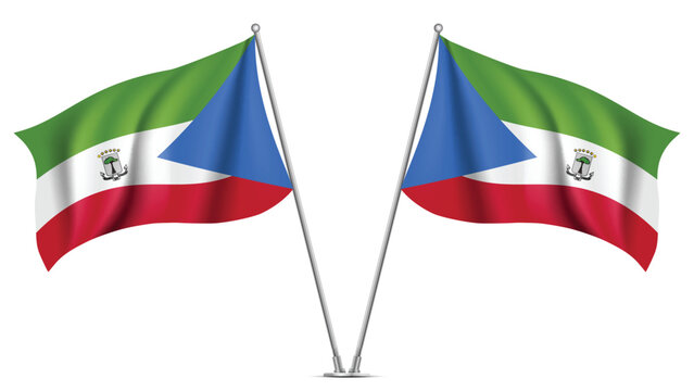 Realistic Double EQUATORIAL GUINEA Flag Mockup with Wavy Fabric Effect