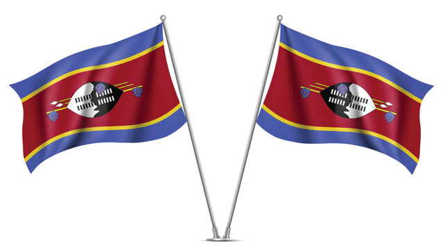 Realistic Double Eswatini Flag Mockup with Wavy Fabric Effect