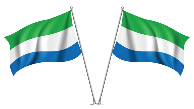Realistic Double SIERRA LEONE Flag Mockup with Wavy Fabric Effect