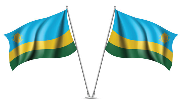 Realistic Double RWANDA Flag Mockup with Wavy Fabric Effect