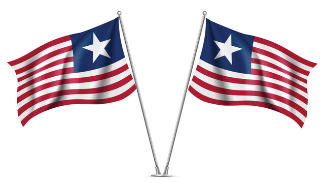 Realistic Double LIBERIA Flag Mockup with Wavy Fabric Effect