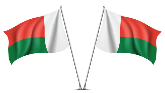 Realistic Double MADAGASCAR Flag Mockup with Wavy Fabric Effect