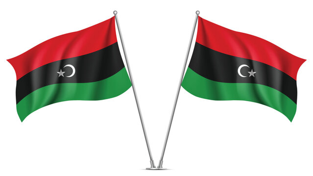 Realistic Double LIBYA Flag Mockup with Wavy Fabric Effect