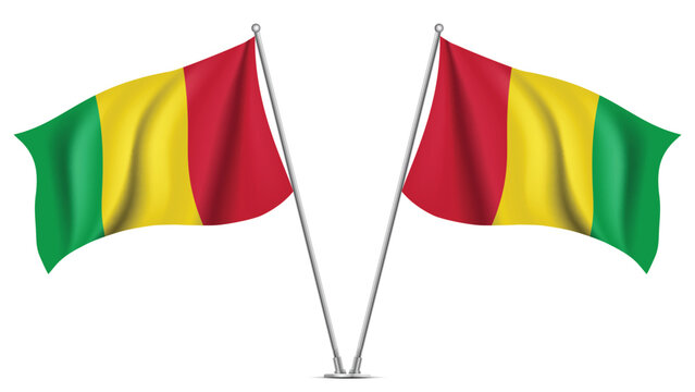 Realistic Double GUINEA Flag Mockup with Wavy Fabric Effect