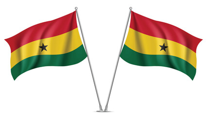 Obraz premium Realistic Double GHANA Flag Mockup with Wavy Fabric Effect