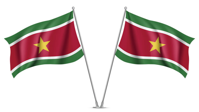 Realistic Double SURINAME Flag Mockup with Wavy Fabric Effect