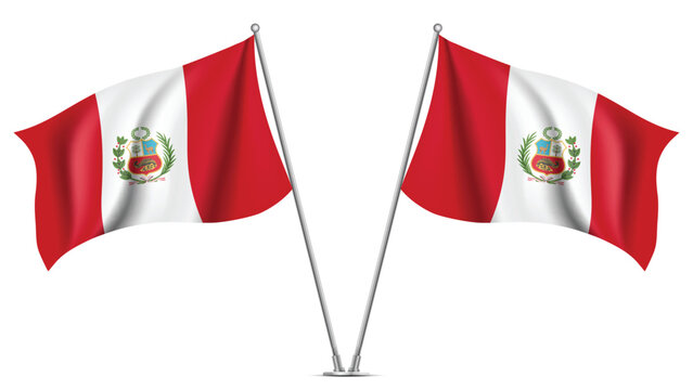 Realistic Double Peru Flag Mockup with Wavy Fabric Effect