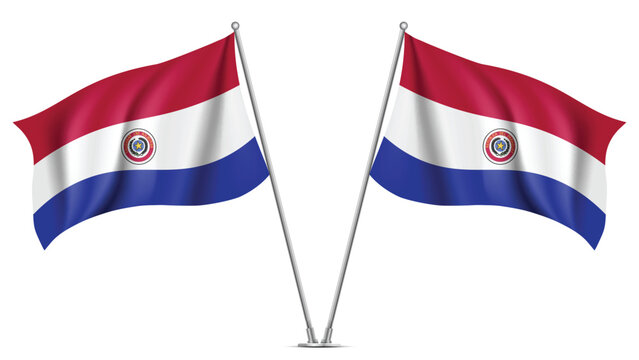Realistic Double PARAGUAY Flag Mockup with Wavy Fabric Effect