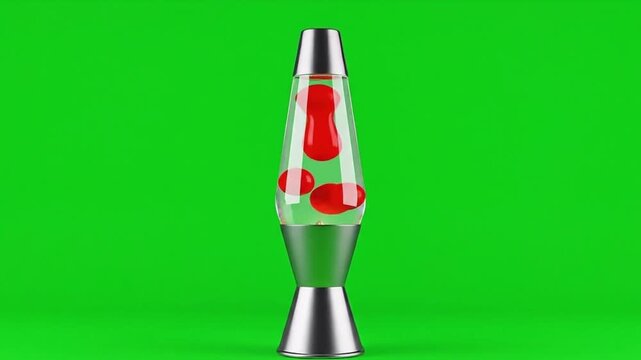 Retro lava lamp with red blobs on green screen background.